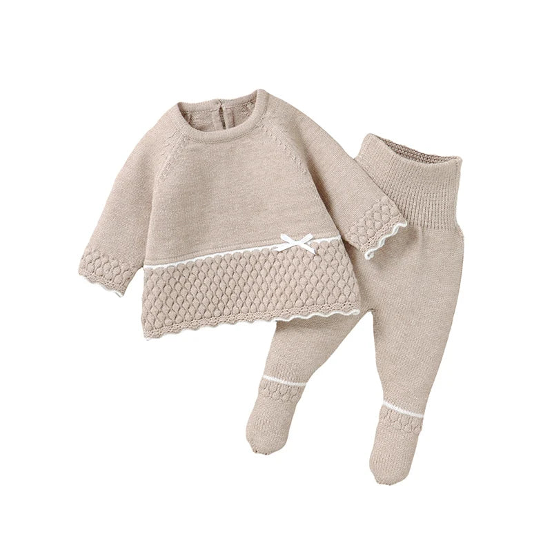 Baby Clothes Set Knit Newborn Girl Sweater Dress +Pants Foot Wrap Warm Fall Infant Top Pollover +Trousers 2pcs Fashion Cute 0-9M