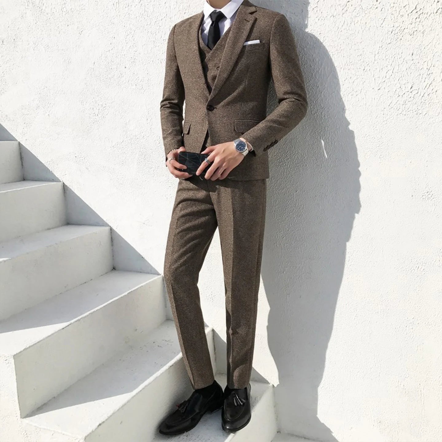 Men's Suit Business Suit Men's Wedding Groom Three-Piece Suit Wedding Retro British Style Formal Tweed