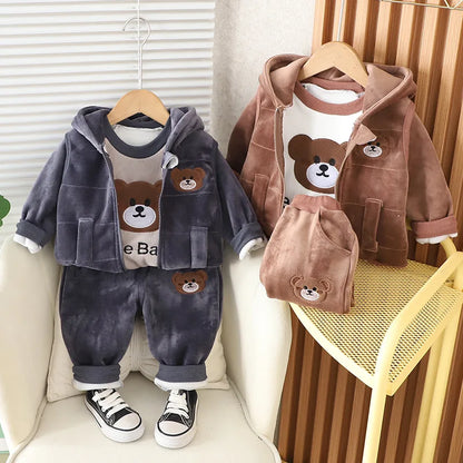 Winter Baby Boys Clothes Autumn Boys Clothing Sets Cute Cartoon Coat + Vest + Pants Girls Suits 1 2 3 4 Years New Kids Clothes