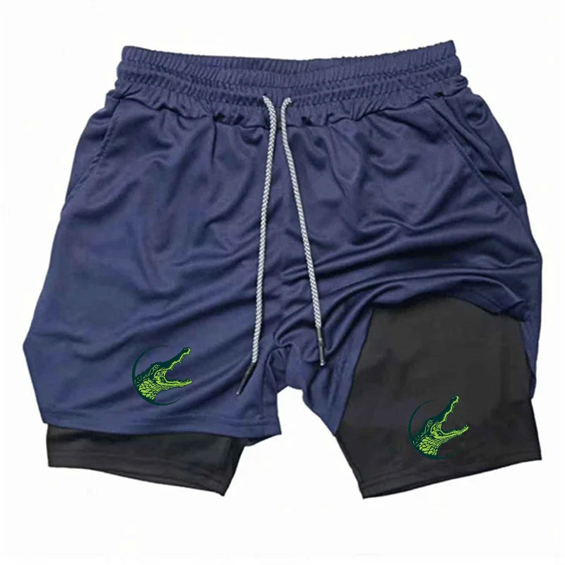 Men Casual Beach Pants Running Shorts 2 in 1 Double-deck Sport Shorts Sportswear Gym Fitness Short Pants Summer Men Clothing