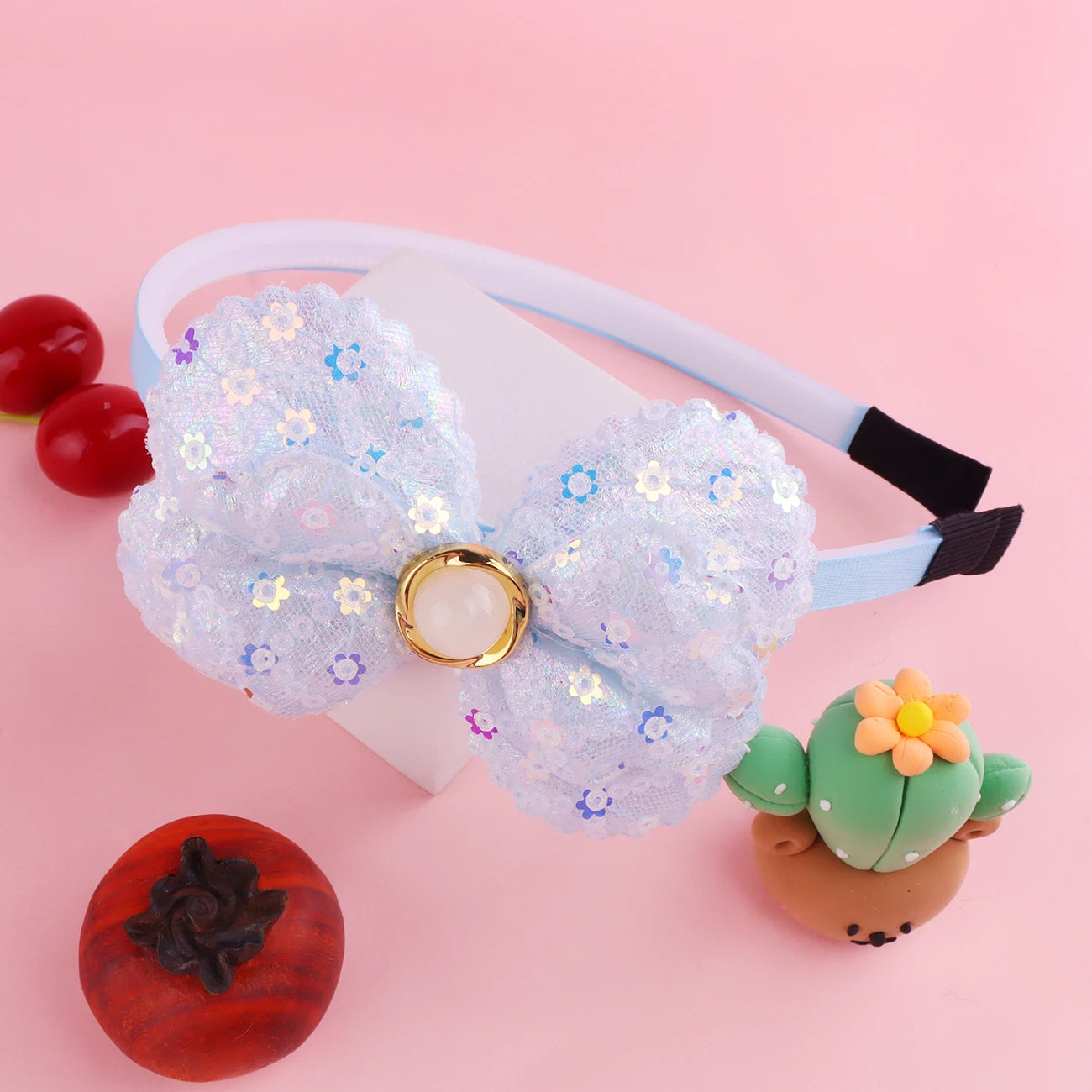 Large Shiny Bow Headbands for Baby Girls, Glitter Headbands with Pearl for Kids, Sparkling Accessories for Toddlers
