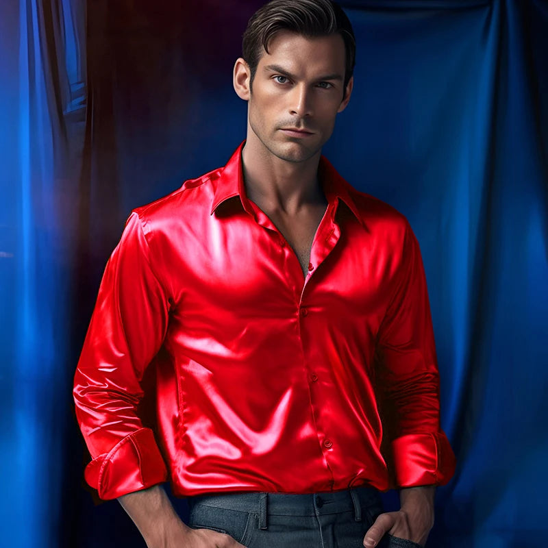 Men Satin Shirts Brand New Mens Dress Luxury Shirts Long Sleeve Casual Social Male Clothes Chemise Homme Shirt S40