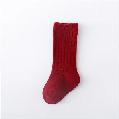 0-5Years Kids Boys Girls Socks Cotton Solid Striped Soft Baby Knee Long Children's Socks School Sport Baby Boy Sock 12 Color