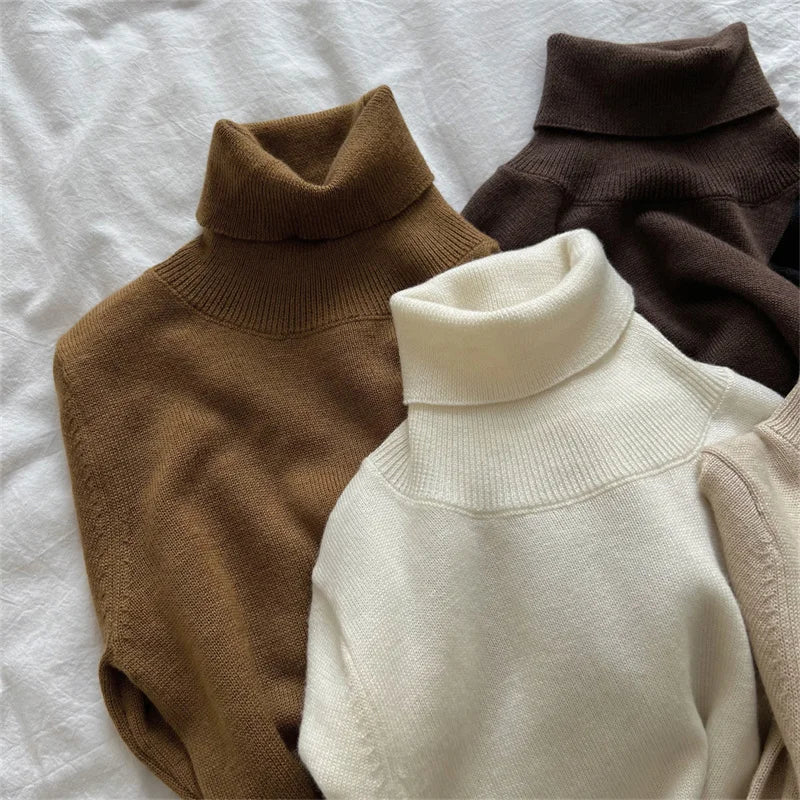 Boys Girls Sweaters Kids High Neck Warm Knitted Pullover Children Winter Turtleneck Teenager Fashion Solid Color Coats 1-12Y
