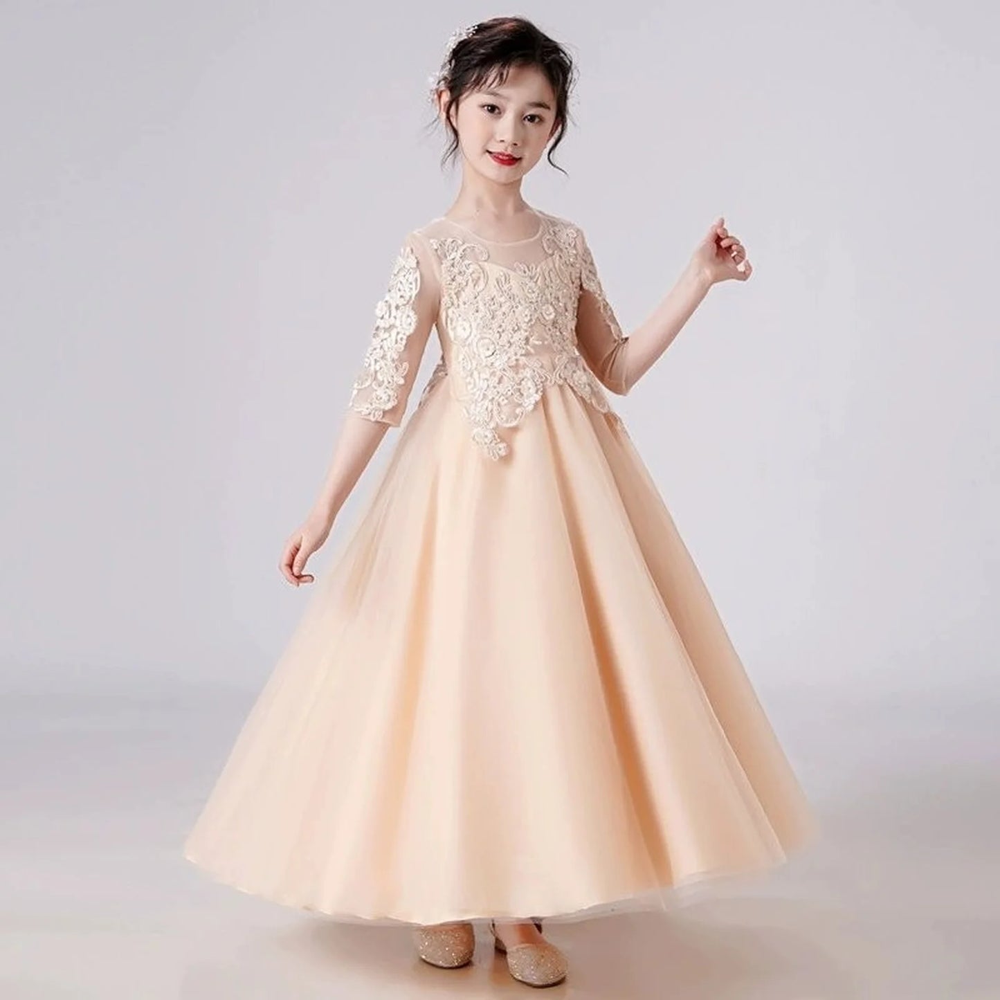 5-14 Years Girl Dress Fashion Children Girl Evening Gown Half Sleeve Lace Kids Dresses for Girls Summer Girls Party Dresses