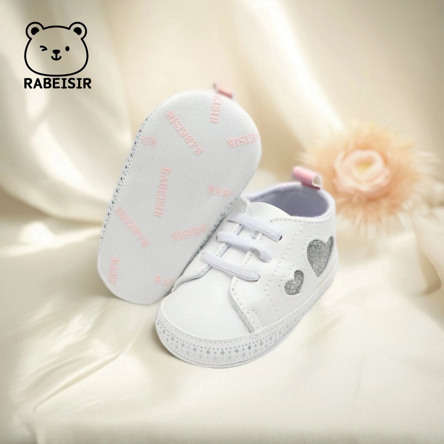 Baby Girl Toddler Shoes Love Style Baby Simple White Shoes Lightweight Non-Slip