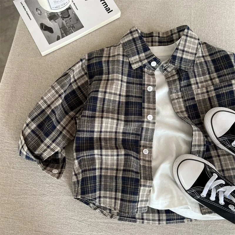 Children Shirts 2024 Autumn New Style Boys and Girls Embroidered Plaid Shirts Baby Versatile Shirts Fashion Jacket