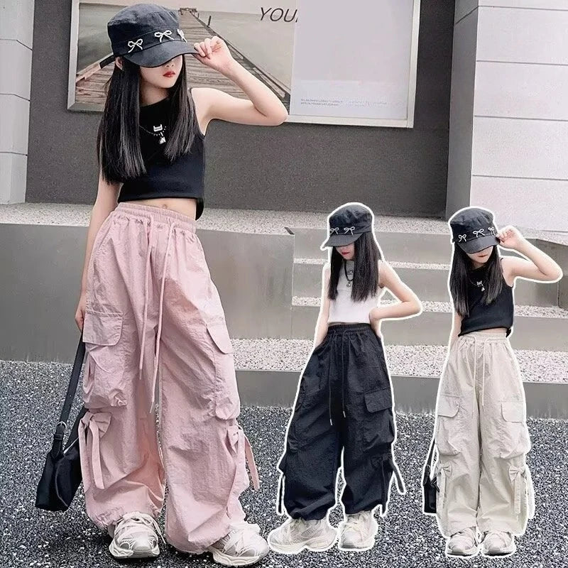 Girls Pants Children's Streetwear Casual Kids Clothes Spring Autumn Korean Fashion Large Size Sweatpants Girls Cargo Pants