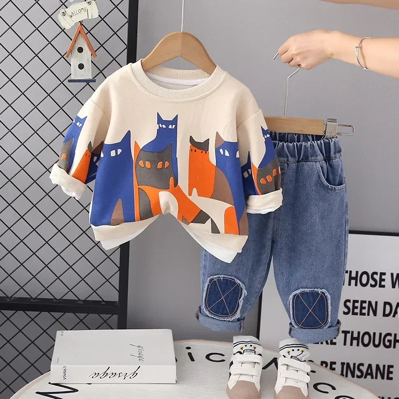 Spring Baby Boy Clothes 18 to 24 Months Cartoon Casual Long Sleeve Boys Sets T-shirts and Pants Boys Outfit  Kids Essentials