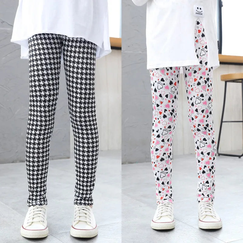 Girls' Pants Summer Thin Children's Elastic Leggings Baby Milk Screen Printed Floral Long Pants Slim Fit Ages 3-11Y