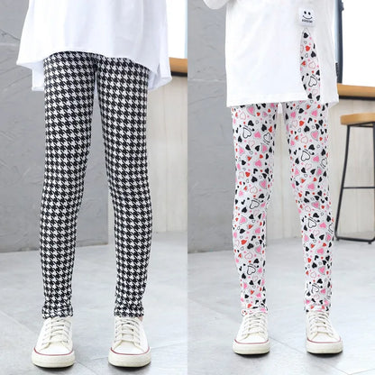 Girls' Pants Summer Thin Children's Elastic Leggings Baby Milk Screen Printed Floral Long Pants Slim Fit Ages 3-11Y