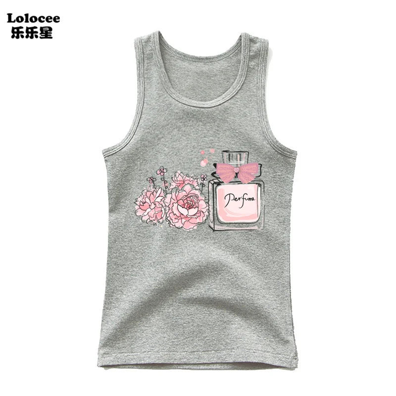 Girls Perfume Floral Singlet Cotton Underwear Summer Children Pink Tank Tops Toddler Kids Sleeveless T-shirt