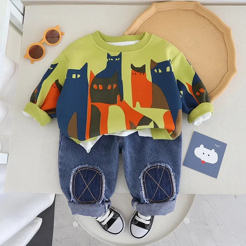 Spring Baby Boy Clothes 18 to 24 Months Cartoon Casual Long Sleeve Boys Sets T-shirts and Pants Boys Outfit  Kids Essentials