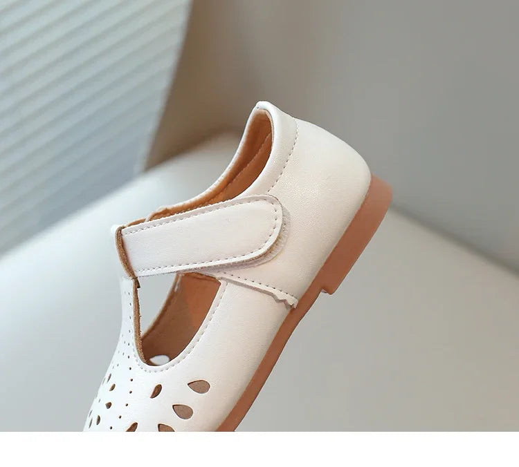 Baby Girls Dress Shoes for Wedding Party Cut-outs Hollow Soft Princess Breathable Kids Leather Flats T-strap 2025 Spring Summer