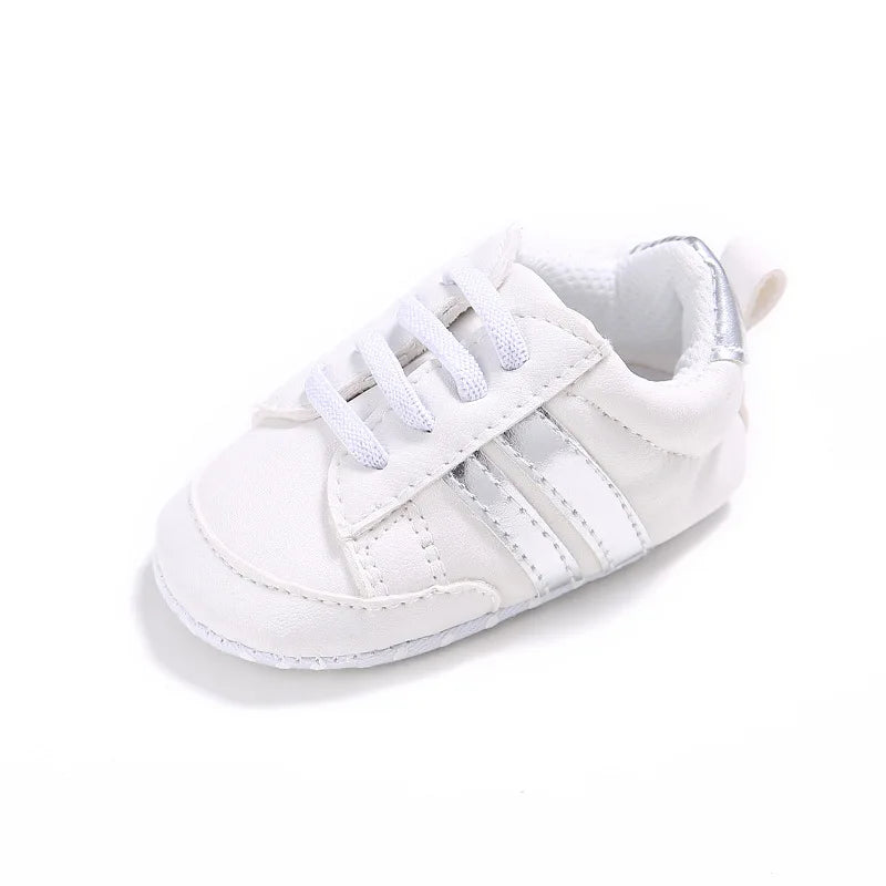 Newborn Baby Boys Shoes for 1 Year Footwear with Striped Infant Casual PU Leather Toddler Soft Sole Girls Sneakers First Walkers