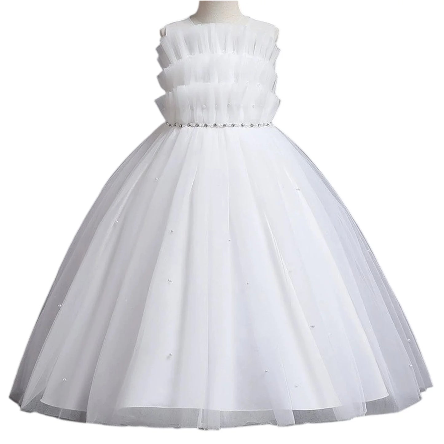 Girls' Dress Pink Red White Navy Blue Girl's Ceremonial Dress Summer Mesh Puffy Shoulderless Evening Dresses For Wedding Party