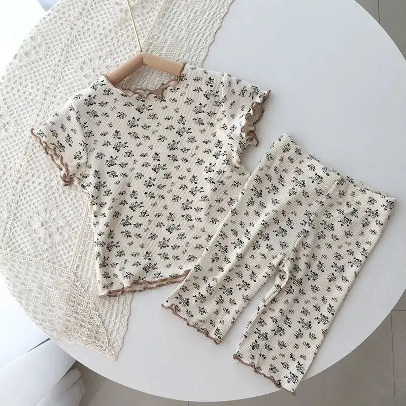 Baby Girls Summer Sleepwear Sweet Floral Short Sleeve Pajamas Sets Toddler Kids Thin Pyjamas Comfortable Children Nightwear