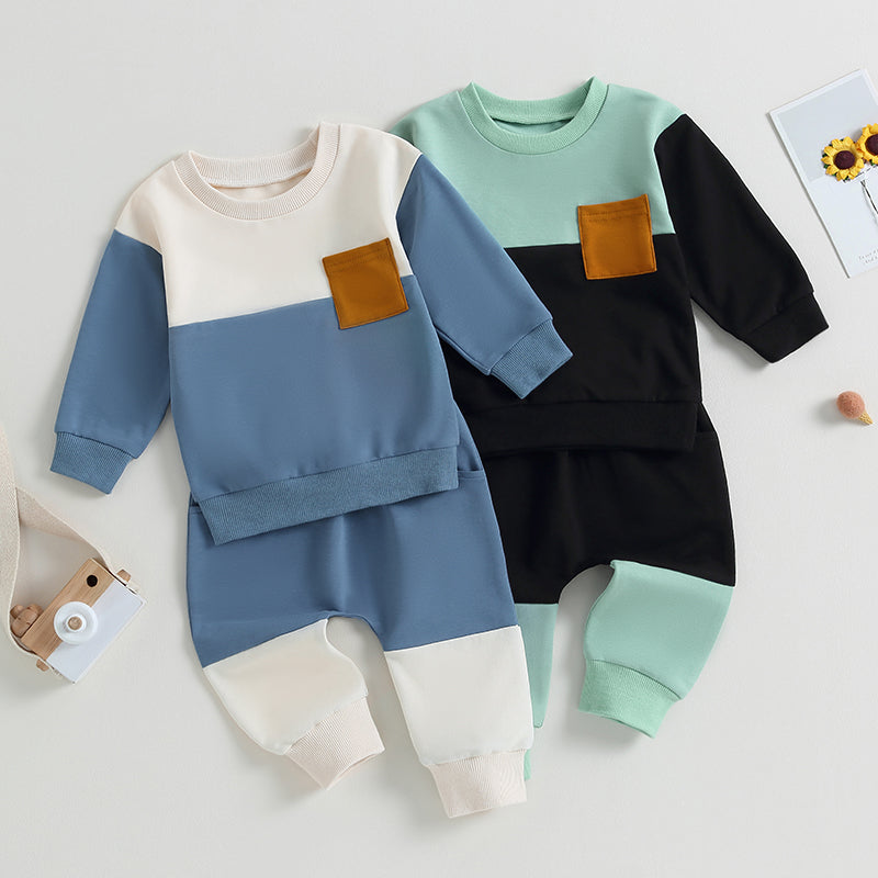 Baby Boys Fall Winter Clothes Long Sleeve Crewneck Sweatshirt and Pants 2PC Sweatsuit Casual Outfits for Toddlers