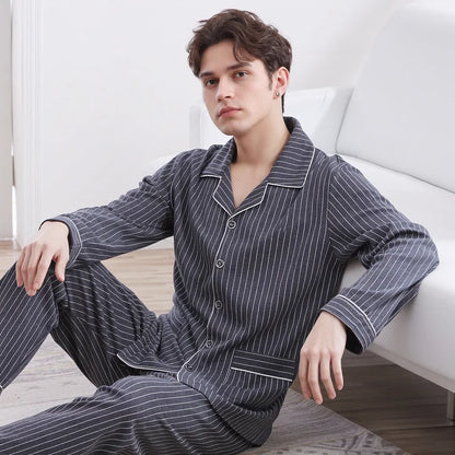 New Men's Pajamas Spring and Autumn Set, Can Be Worn Outside, Cardigan Loungewear, Casual Long-Sleeved, Large Size, Loose Fit, Autumn and Winter