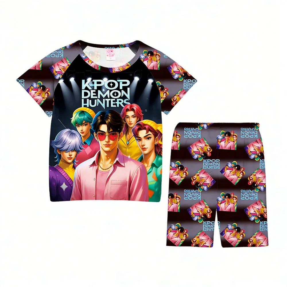 Girls Pajamas Sets Kids Toddler 3 to 8 10 11 12 Years Kpop Demon Hunters Summer Pjs Tops+Shorts Two Pieces Pijamas Sleepwear Set