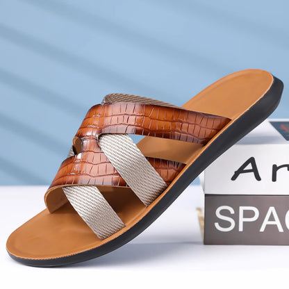 Men's Summer Comfortable Fashionable Beach Slippers Soft-Soled Single Strap Slip-On Slippers for Casual Wear