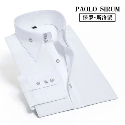Men's Dress Shirts Non-ironing Formal Collar Shirt Fashion Korean Slim Solid Color Business Casual Shirt White Spring Autumn