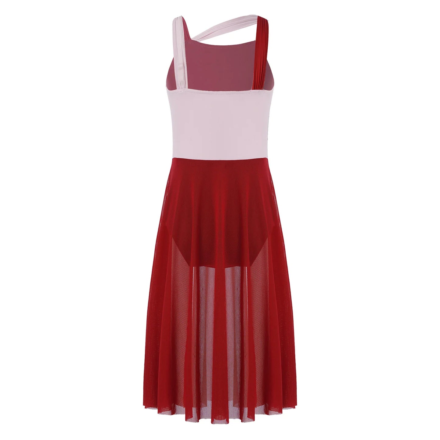 Girls Lyrical Cut Out Front Tulle Dance Dress Gymnastics Training Leotard Modern Contemporary Dancewear Costume