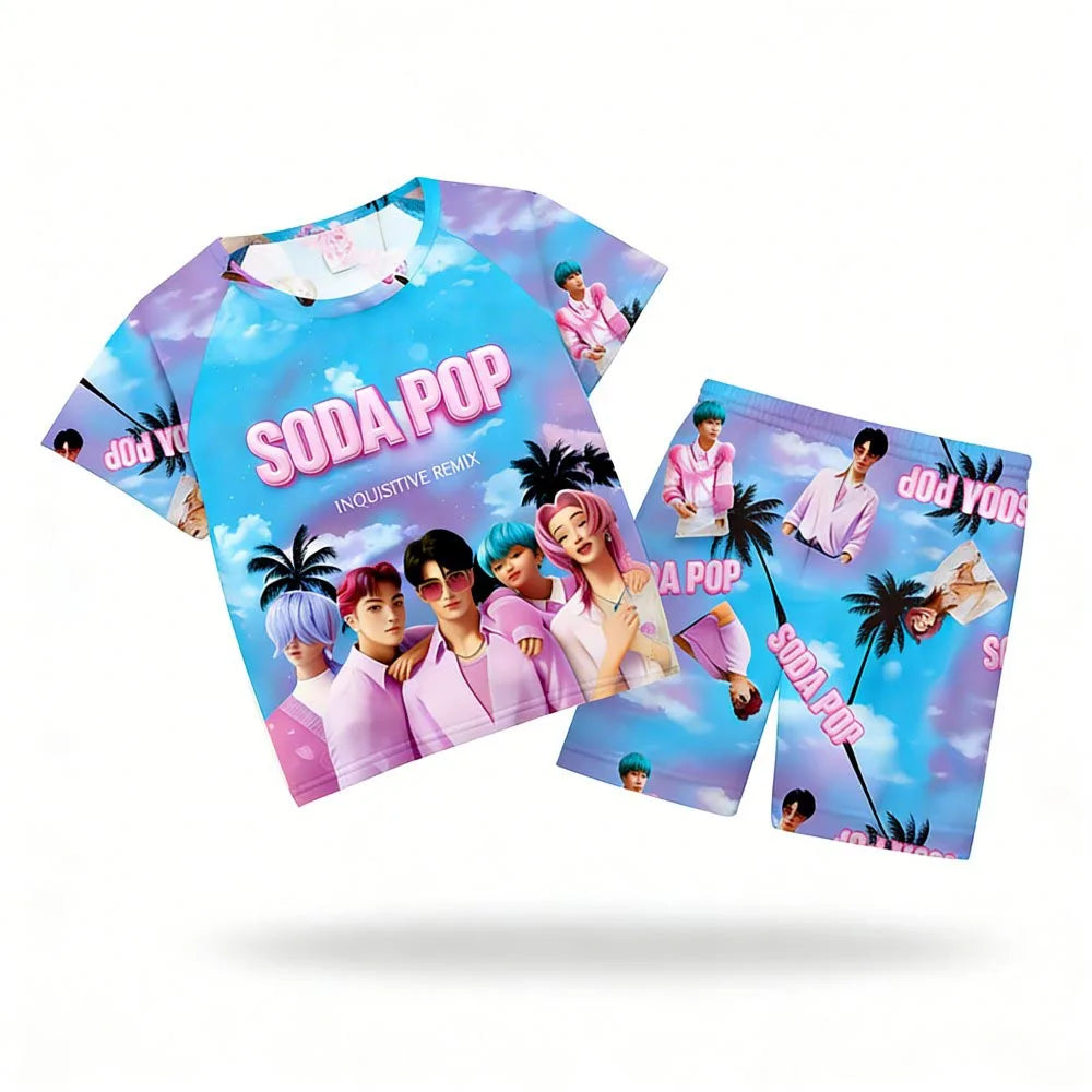 Girls Pajamas Sets Kids Toddler 3 to 8 10 11 12 Years Kpop Demon Hunters Summer Pjs Tops+Shorts Two Pieces Pijamas Sleepwear Set