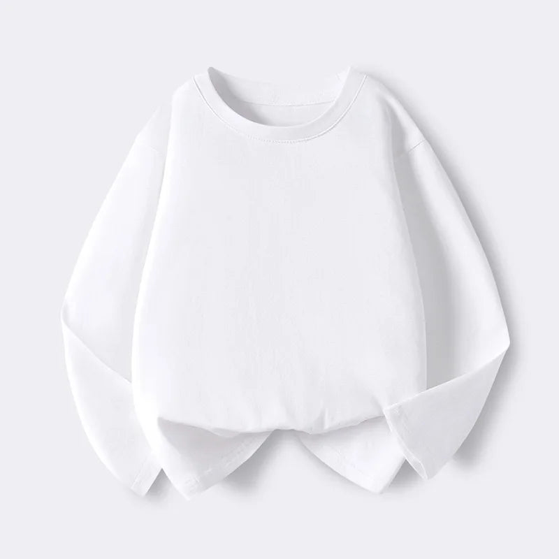 Girls Boys Long Sleeve T-Shirts Casual Kids Pure Cotton O-neck Solid Tee Tops Spring Blouse T Shirt for Teens Girl Clothes 3-14Y
