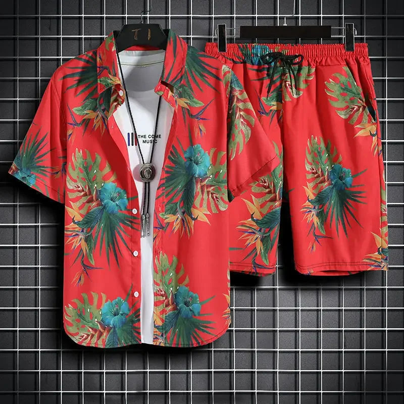 Summer Beach Clothes For Men 2 Piece Set Quick Dry Hawaiian Shirt and Shorts Set Men Fashion Clothing Printing Casual Outfits