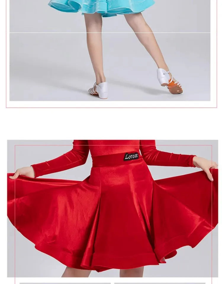 Girls' Latin Dance Dress Autumn/Winter Long Sleeve Professional Practice Dress Velvet Split Set Dance Performance Dress
