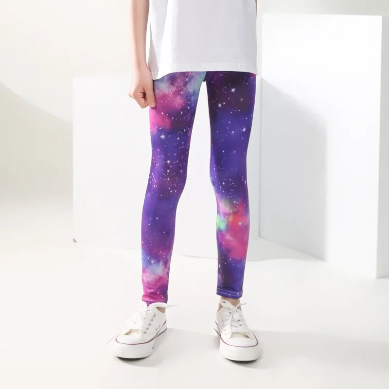 Girls' Pants Summer Thin Children's Elastic Leggings Baby Milk Screen Printed Floral Long Pants Slim Fit Ages 3-11Y