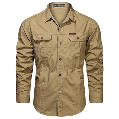 Men Military Outdoor Shirts Male Cotton Multi-pocket Tooling Casual Shirts Good Quality Man Large Size Solid Long-sleeved Shirts