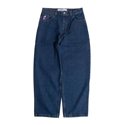 Hip Hop Retro Blue Cartoon Embroidery Jeans for men Gothic Baggy Streetwear Polar Big Boy Jeans Mens Fashion Wide Leg Trouser