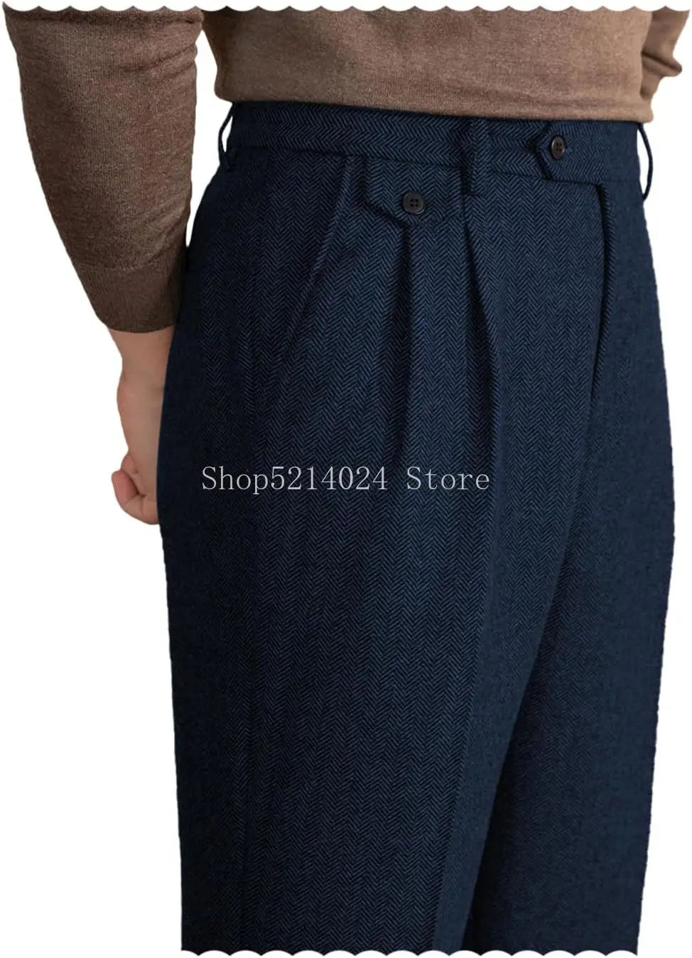 Mens Pants Tweed Herringbone Vintage Dress Pant Trousers Regular Fit Suit Pants for Men