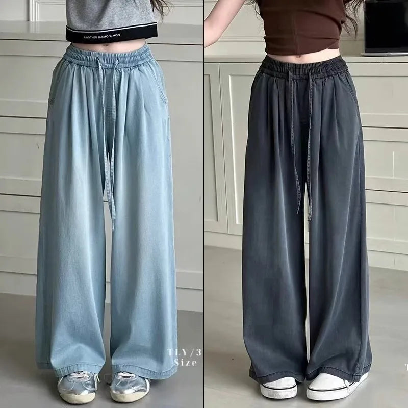 Girls Wide Leg Cotton Pants Straight Thin Loose Summer Big Kids Comfortable Trendy