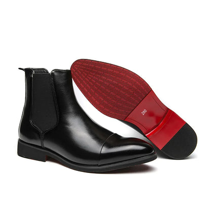 Men's Boots Business Ankle Boots Red Sole Pointed Toe Dress Boots British High Top Leather Shoes Slip-On Casual Men Chelsea Boot