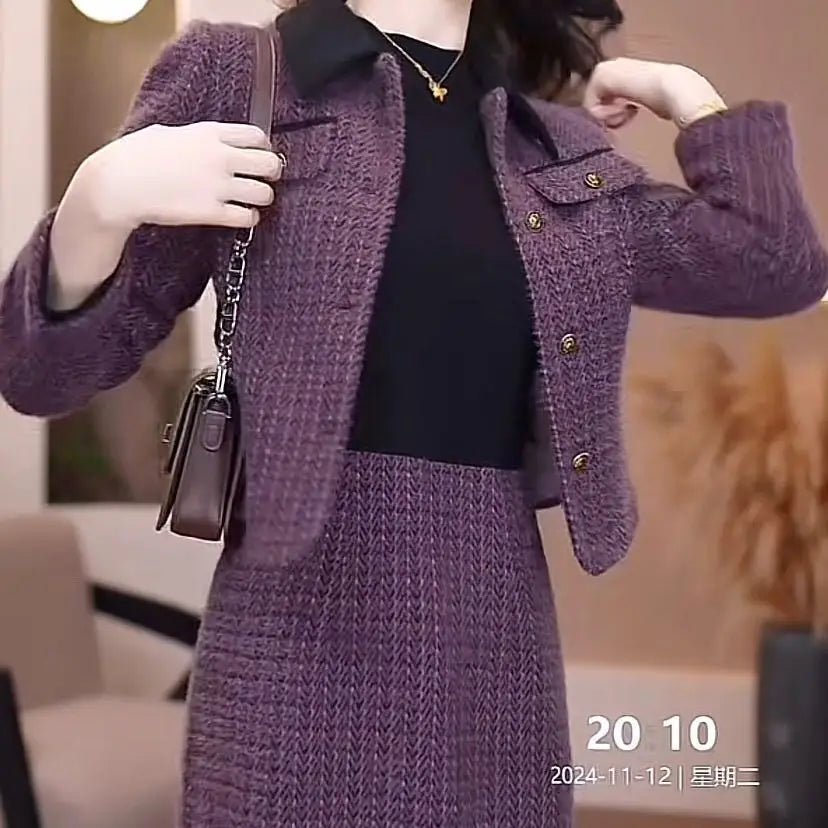 Fashion Suit Women's Autumn and Winter New Style Temperament Socialite Western-style High-end Slimming Half Skirt Two-piece Set