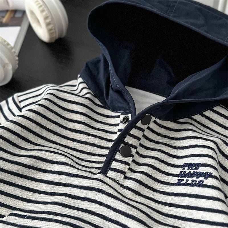 Boys Girls Striped Hoodies Children's Autumn Hoodded Sweatshirt Teenager Fall Fashion Pullover New Kids Spring Casual Clothing
