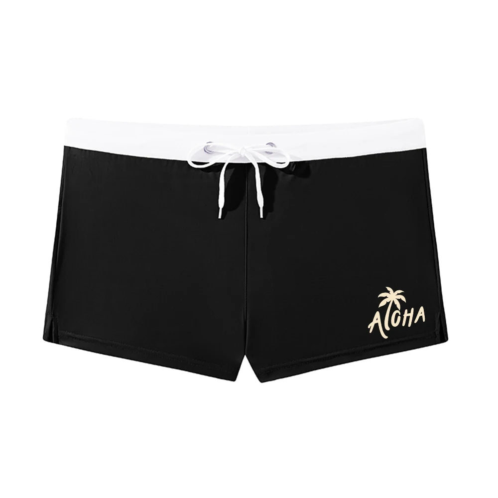 Men's Elastic Quick Dry Printed Swim Trunks Summer Beach Vacation Swimming Surfing Drawstring Swimsuit Beach Casual Wear