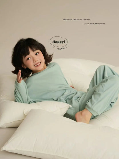 Girls Pajamas Sets Winter Autumn Sleepwear for Kids Solid Color Children's Loungewear Set Teenager Underwear Baby Pijama 3-14T