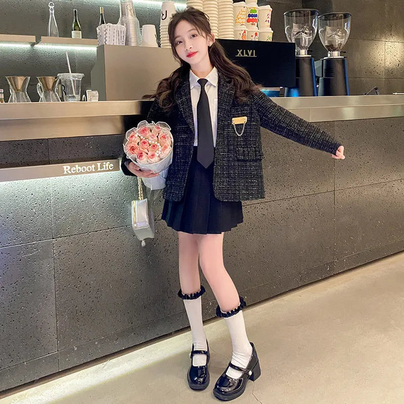 Teenage Girls Elegant Blazer Jackets New Arrivals 2025 Spring England Style Suits Tops High Quality Children Clothes Coats 5-14Y