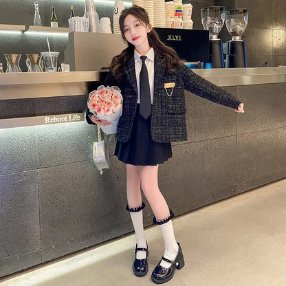 Teenage Girls Elegant Blazer Jackets New Arrivals 2025 Spring England Style Suits Tops High Quality Children Clothes Coats 5-14Y