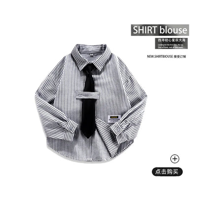 Girls Boys Blouses Long Sleeved Shirts Teens England Style Outerwear Kids Necktie Jacket 2024 Spring Autumn Children's Clothing