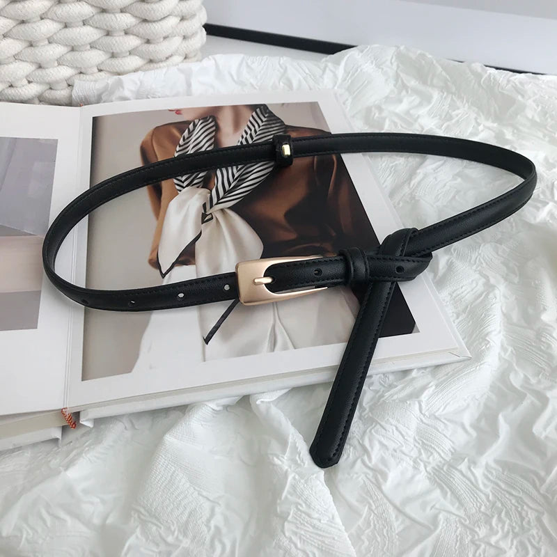 Thin Leather Female Belt Strap Black Brown Women Belts Square Pin Buckle Jeans Pants Ladies Waist Belt