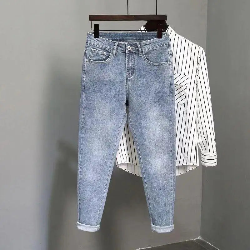 Men's Jeans Work Wear Stretch Elastic Retro Casual Male Cowboy Pants Tapered Black Stacked Trousers 2025 Korean Autumn Regular