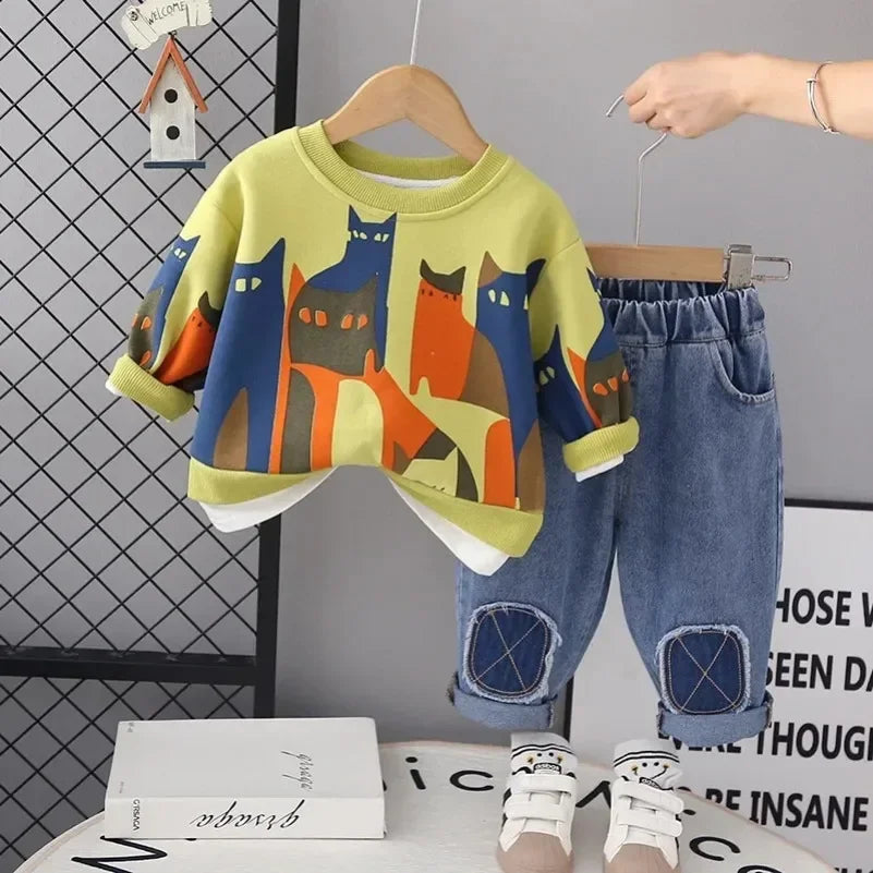 Spring Baby Boy Clothes 18 to 24 Months Cartoon Casual Long Sleeve Boys Sets T-shirts and Pants Boys Outfit  Kids Essentials