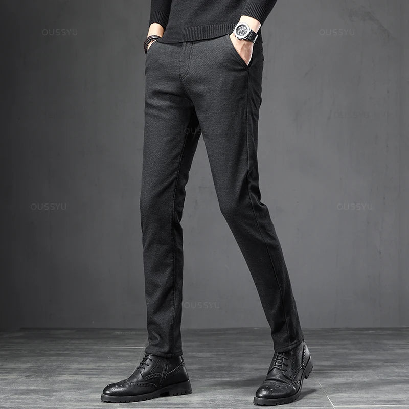2025 Spring Autumn Business Dress Pants Men Elastic Waist Frosted Fabric Casual Trousers Formal Social Suit Pant Costume Homme