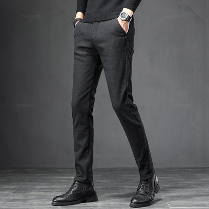 2025 Spring Autumn Business Dress Pants Men Elastic Waist Frosted Fabric Casual Trousers Formal Social Suit Pant Costume Homme