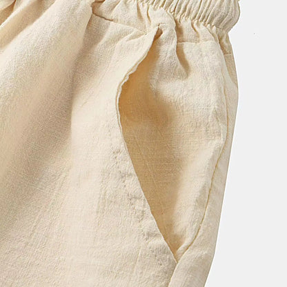 Cotton Linen Men Outfit Set Summer Casual Loose Single Breasted Men's Shirt Shorts 2 Pcs Sets Solid Beach Wear Short Sleeve Suit